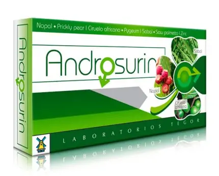Mejorar salud prostática Androsurin prostatitis hipertrofia prostática benigna Nopal Ciruelo africano Sabal Sulfato zinc tegor 1